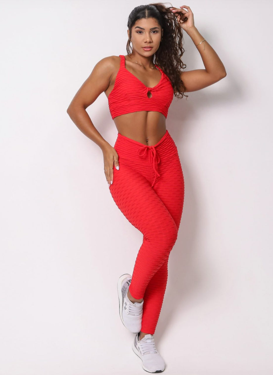 Laila Red Waves Textured Scrunch Set