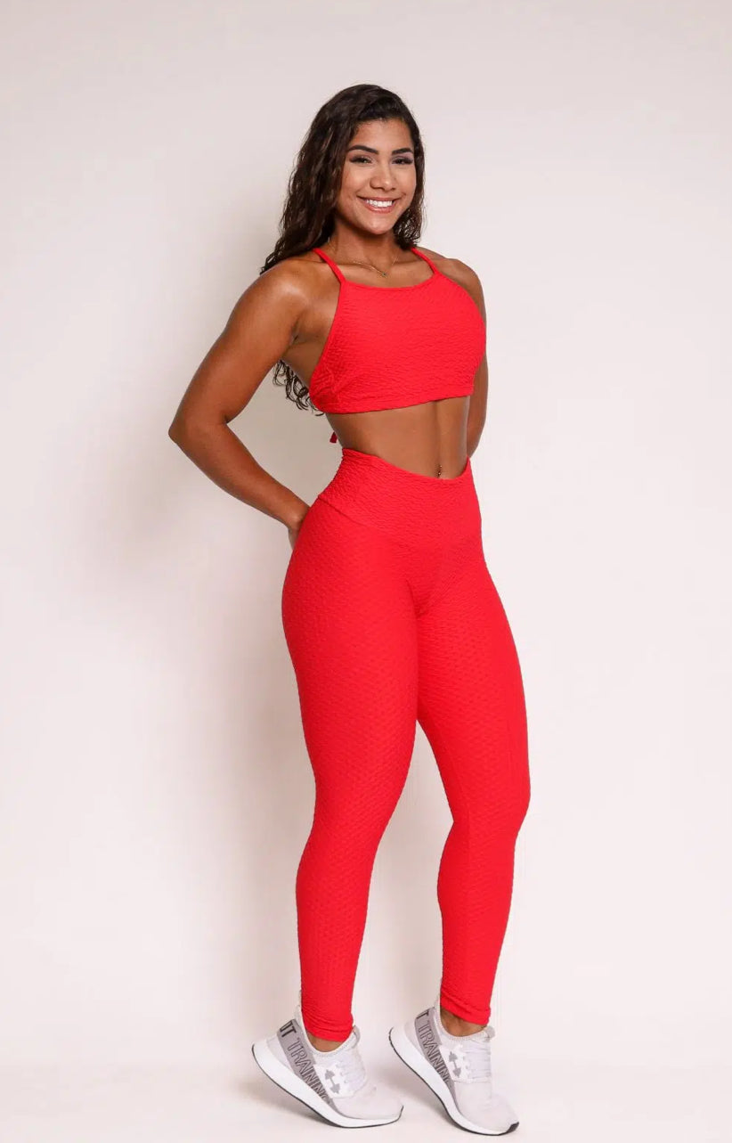Lily Red Soft Textured Leggings