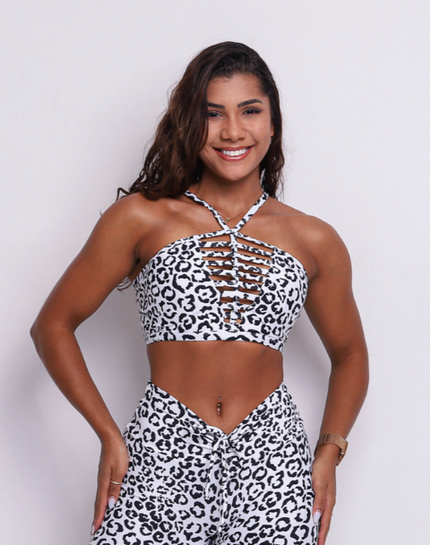 Adriana White Cheetah Sports bra